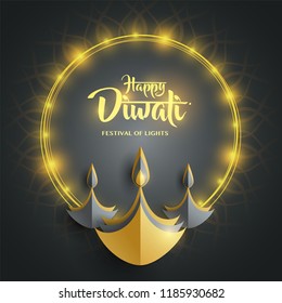Happy Diwali. Paper Graphic of Indian Diya Oil Lamp Design. Indian festival of lights. Happy Diwali. Paper Graphic of Indian Diya Oil Lamp Design. Indian festival of lights.