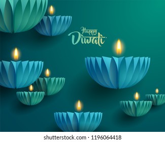 Happy Diwali. Paper graphic of Indian Diya oil lamp design. The Indian festival of lights.