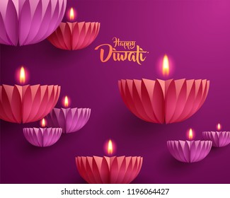 Happy Diwali. Paper graphic of Indian Diya oil lamp design. The Indian festival of lights.