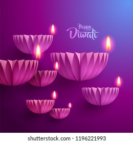 Happy Diwali. Paper graphic of Indian Diya oil lamp design. The Indian festival of lights.
