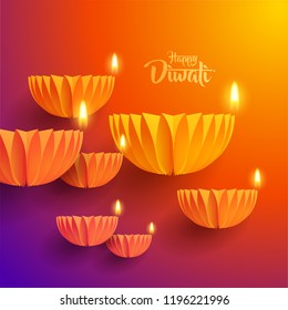 Happy Diwali. Paper graphic of Indian Diya oil lamp design. The Indian festival of lights. Happy Diwali. Paper graphic of Indian Diya oil lamp design. The Indian festival of lights.