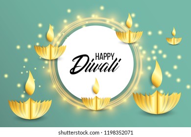 Happy Diwali. Paper Graphic of Indian Rangoli. Rangoli - A traditional Indian art of decorating the entrance to a house. Diwali festival holiday design with paper cut style of Indian Rangoli. 