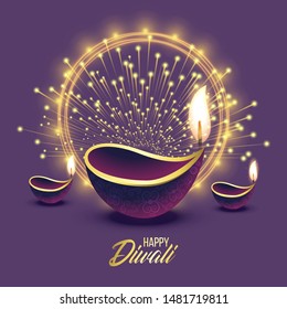 Happy Diwali. Paper Graphic of Indian Rangoli. Rangoli - A traditional Indian art of decorating the entrance to a house. Diwali festival holiday design with paper cut style of Indian Rangoli. 
