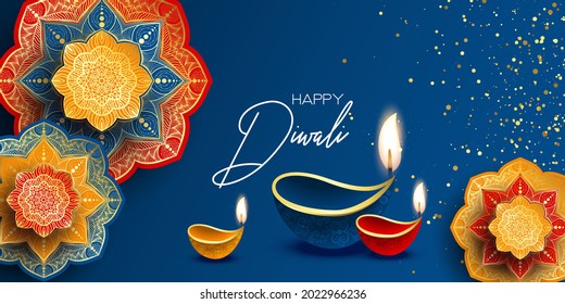 Happy Diwali. Paper Graphic of Indian Rangoli. Rangoli - A traditional Indian art of decorating the entrance to a house. Diwali festival holiday design with paper cut style of Indian Rangoli. 