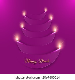 Happy Diwali. Paper Graphic of Indian Diya Oil Lamp Design. The Festival of Lights. Vector illustration purple background 