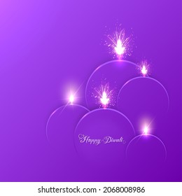 Happy Diwali.  Paper Graphic of Indian Diya Oil Lamp Design. The Festival of Lights. Vector illustration purple background 