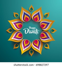 Happy Diwali. Paper Graphic of Indian Rangoli.
Rangoli - A traditional Indian art of decorating the entrance to a house.