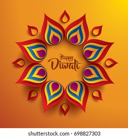 Happy Diwali. Paper Graphic of Indian Rangoli.
Rangoli - A traditional Indian art of decorating the entrance to a house.