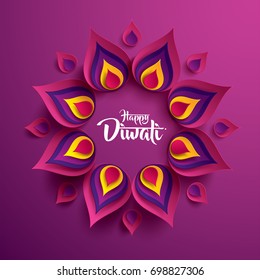 Happy Diwali. Paper Graphic of Indian Rangoli.
Rangoli - A traditional Indian art of decorating the entrance to a house.