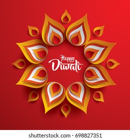 Happy Diwali. Paper Graphic of Indian Rangoli.
Rangoli - A traditional Indian art of decorating the entrance to a house.