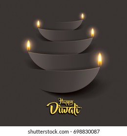 Happy Diwali. Paper Graphic of Indian Diya Oil Lamp Design. The Festival of Lights.