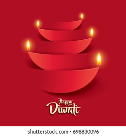 Happy Diwali. Paper Graphic of Indian Diya Oil Lamp Design. The Festival of Lights.