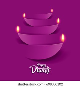 Happy Diwali. Paper Graphic of Indian Diya Oil Lamp Design. The Festival of Lights.