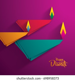 Happy Diwali. Paper Graphic of Indian Diya Oil Lamp Design. The Festival of Lights.