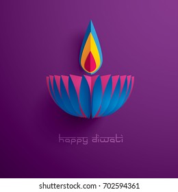 Happy Diwali. Paper Graphic of Indian Diya Oil Lamp Design. The Festival of Lights.