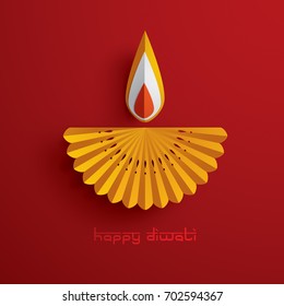 Happy Diwali. Paper Graphic of Indian Diya Oil Lamp Design. The Festival of Lights.