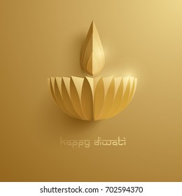 Happy Diwali. Paper Graphic of Indian Diya Oil Lamp Design. The Festival of Lights.