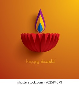 Happy Diwali. Paper Graphic of Indian Diya Oil Lamp Design. The Festival of Lights.