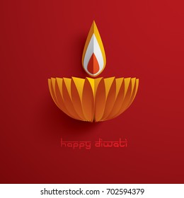 Happy Diwali. Paper Graphic of Indian Diya Oil Lamp Design. The Festival of Lights.