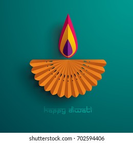 Happy Diwali. Paper Graphic of Indian Diya Oil Lamp Design. The Festival of Lights.