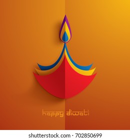 Happy Diwali. Paper Graphic of Indian Diya Oil Lamp Design. The Festival of Lights.
