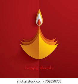 Happy Diwali. Paper Graphic of Indian Diya Oil Lamp Design. The Festival of Lights.