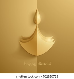 Happy Diwali. Paper Graphic of Indian Diya Oil Lamp Design. The Festival of Lights.