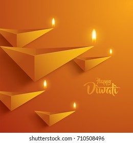 Happy Diwali. Paper Graphic of Indian Diya Oil Lamp Design. The Festival of Lights.