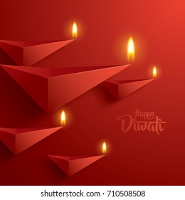 Happy Diwali. Paper Graphic of Indian Diya Oil Lamp Design. The Festival of Lights.