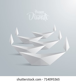 Happy Diwali. Paper Graphic of Indian Diya Oil Lamp Design. The Festival of Lights.