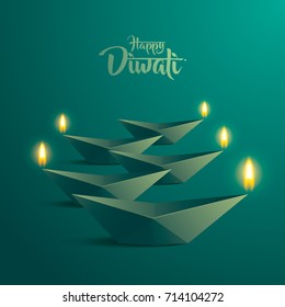 Happy Diwali. Paper Graphic of Indian Diya Oil Lamp Design. The Festival of Lights.