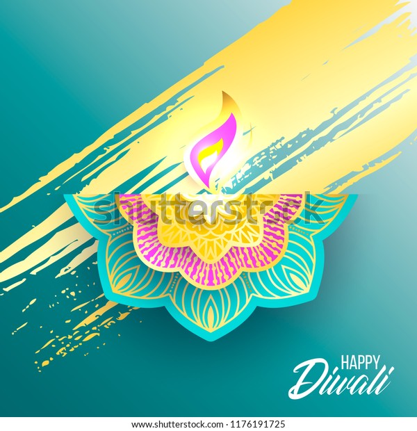 Happy Diwali Paper Graphic Indian Rangoli Royalty Free