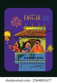 HAPPY DIWALI people celebrating illustration