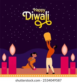 HAPPY DIWALI people celebrating illustration.