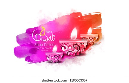 Happy Diwali poster or banner design with illuminated oil lamps on blurred lighting background .Diwali Greetings, Modern Diwali Greetings. Happy Diwali poster or banner design with illuminated oil lamps on blurred lighting background .Diwali Greetings, Modern Diwali Greetings.
