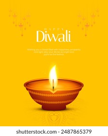 Happy Diwali Poster with Diya Lamp Vector Illustration. Indian festival of lights Design. Suitable for Greeting Card, Banner, Flyer