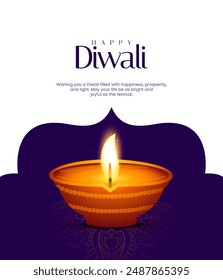 Happy Diwali Poster with Diya Lamp Vector Illustration. Indian festival of lights Design. Suitable for Greeting Card, Banner, Flyer