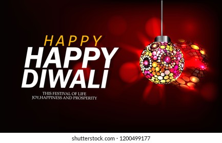 Happy Diwali poster, header, banner or greeting card design with illustration of illuminated oil lamp, diwali dhamaka sale on blurred  background.