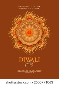 Happy Diwali Poster Template. Flower rangoli for Diwali or Pongal Festival made of marigold flowers and petals