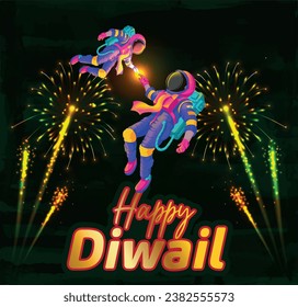 Happy Diwali with Diwali props, holiday Background with crackers, Diwali celebration greeting card, vector illustration. appyh india