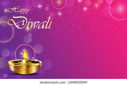 happy diwali purple gradient with flare vector illustration background text copy space area