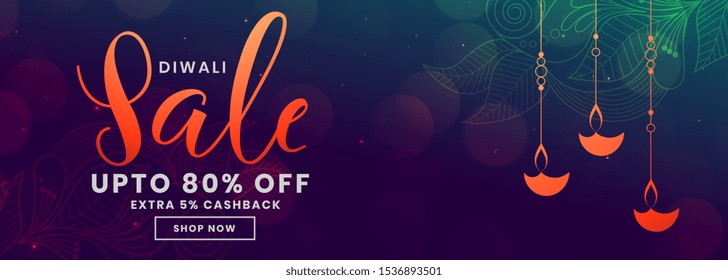 happy diwali purple shiny sale banner design