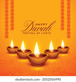 happy diwali realistic festival decoration card design