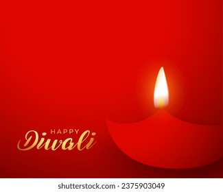 happy diwali red background with burning diya design . Translation: Happy Diwali means festival of lights