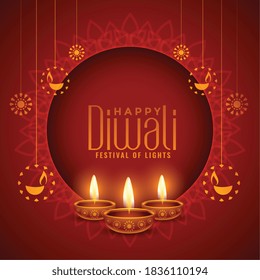 happy diwali red decorative background design