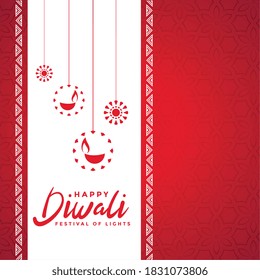 happy diwali red decorative card design background