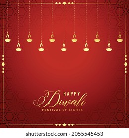 happy diwali red and golden decorative festival card design