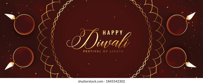 happy diwali religious banner with diya decoration