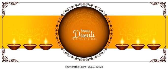 Happy Diwali religious festival banner design vector