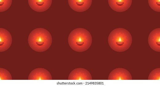 Happy Diwali - Rows of Burning Dark Red Candles Pattern for Deepawali Indian Spiritual, Cultural Holidays - Vector Design, Background Illustration 